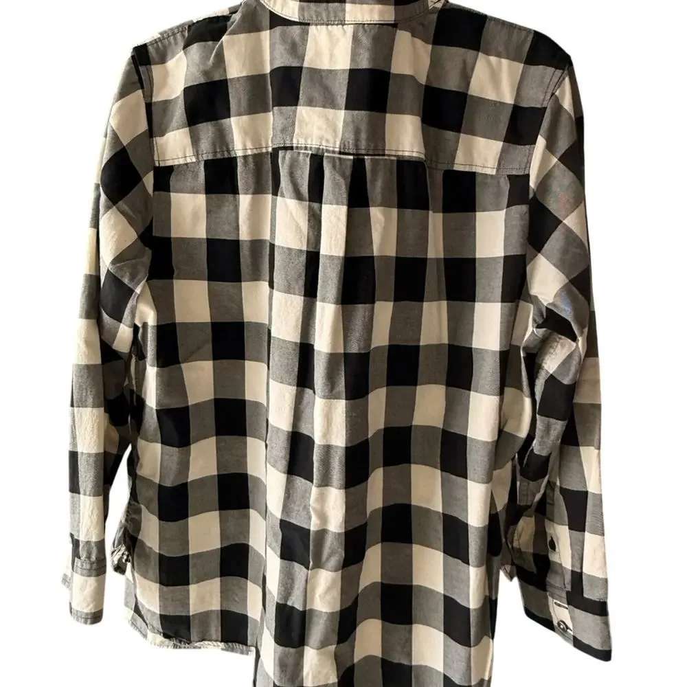 Talbots Sz 2X Black and White Cotton Plaid blouse - Picture 2 of 5